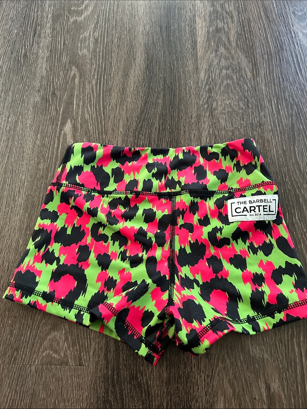 Barbel Cartel - Neon Leopard Print Women’s Workout Shorts - Pink & Green